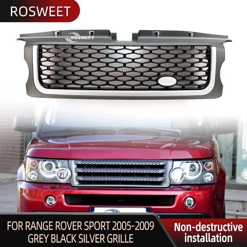 

Решетка переднего бампера автомобиля для Land Rover Range Rover Sport 2005-2009 L320, серые, черные, серебристые гоночные решетки, автомобильные аксессуары