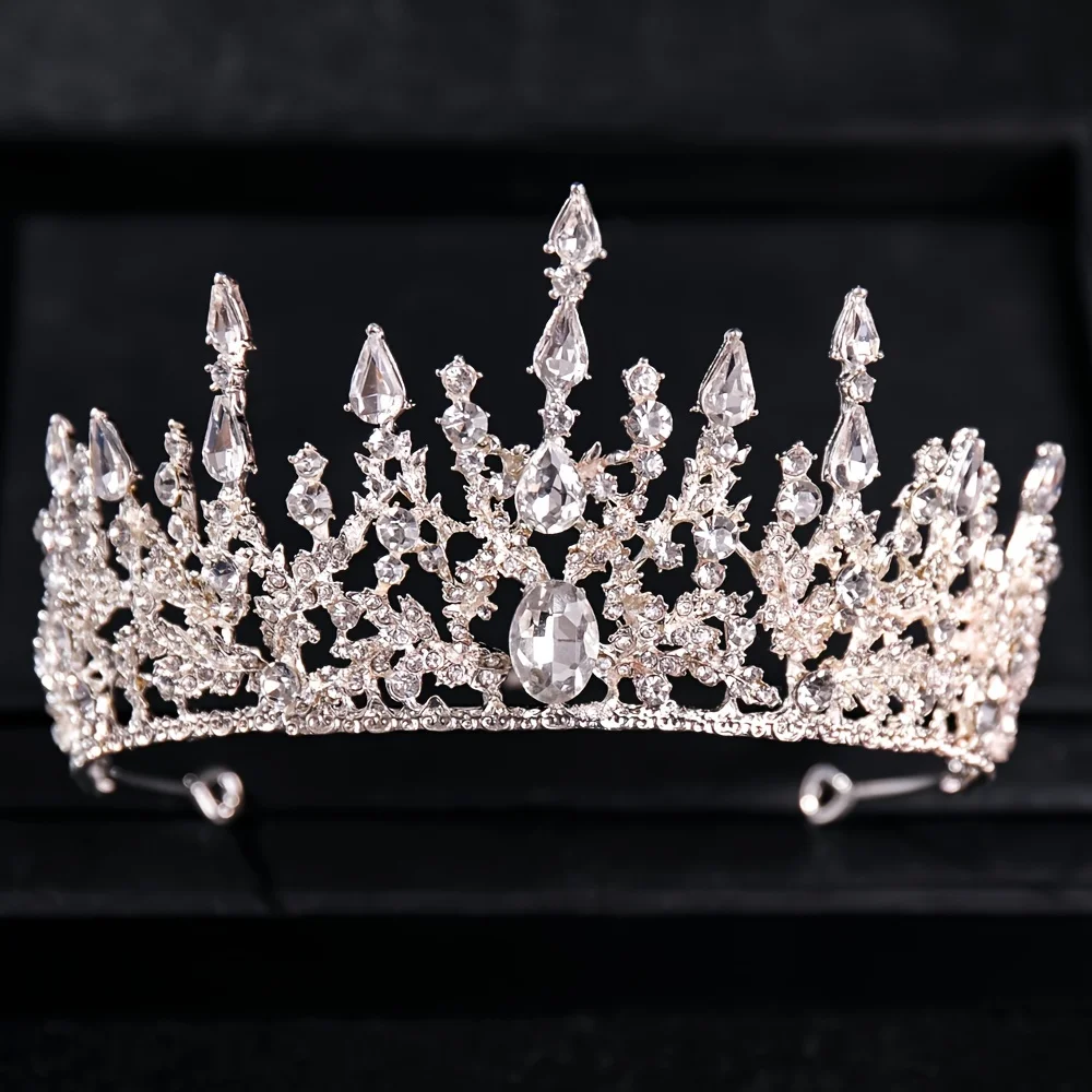 Barock Retro Bronze Violett Kristall Braut Tiaras Krone Strass Festzug Diadem Schleier Tiara Stirnbänder Hochzeit Haarschmuck – Detail 2