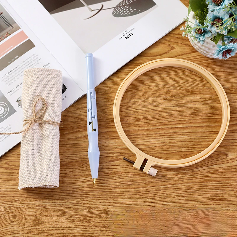 Punch Needle Embroidery Kit Craft Monks Cloth Needlework Cotton Fabric DIY Adjustable Magic Pen Handmade Crafts Tufting Hoop - 2