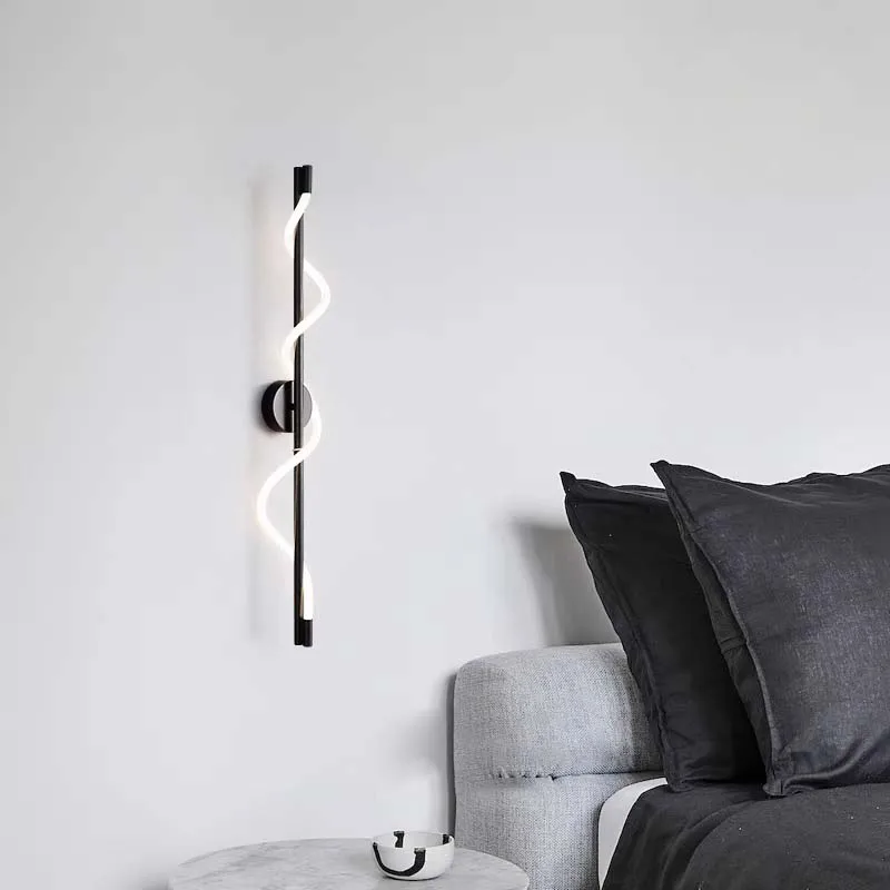 모던 LED 벽 램프 미니멀리스트 블랙 골드 라인 조명, 거실 배경 벽 복도 침실 통로 비품, 56 cm, 80cm
