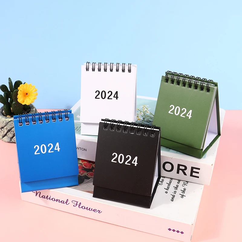 2024 귀여운 작은 책상 달력 탁상 플래너 메모장, 달력 일정 정리함 문구 사무용품, 9.8*7.5*6.5cm