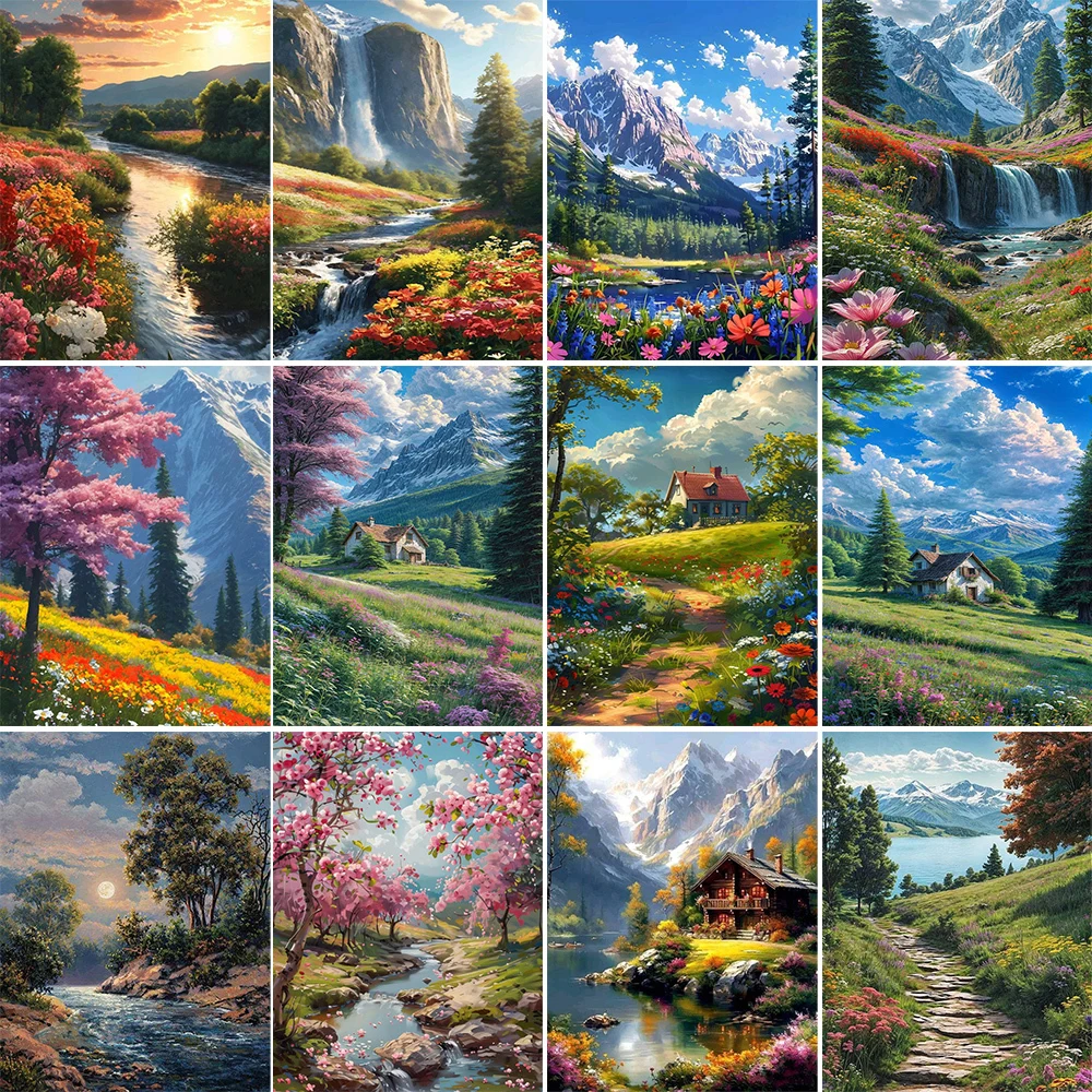 Diy Painting By Numbers On Canvas Adults Handpainted Acrylic Paint Package Mountains Landscape Picture With Number Wall Art Gift