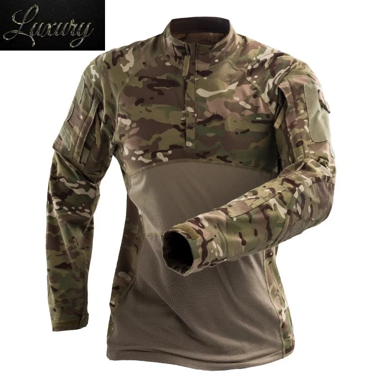 

Army Tshirt Men Stretch -shirt actical Black Green Camo Combat Military Shirt Cotton Long Sleeve Camouflage Male