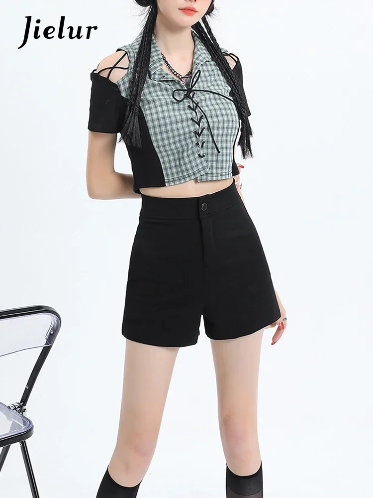 Jielur Elegant High Waist Shorts Women Simple Safety Pants Female Summer Solid Color Wide Leg Shorts Fashion Casual Lady Shorts