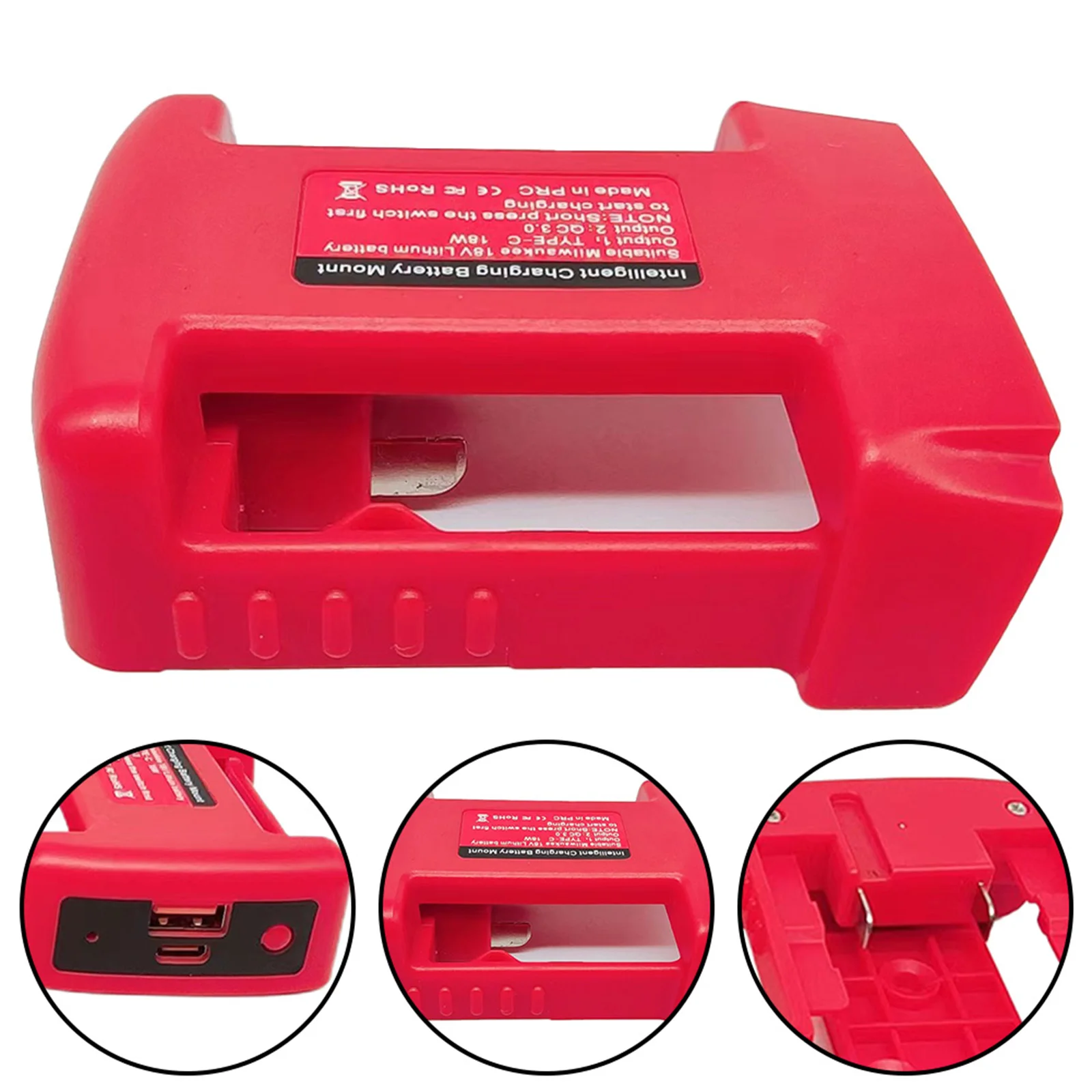 1pc USB Charger Adapter Type C And USB/QC30 Output Red For Milwaukee 18V Battery TypeC USB Power Tool Accessories