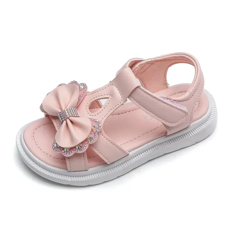 

Girls Sandals Kid Summer Sweet Rhinestone Party Princess Beach Shoes Cute Bowknot Soft Sole Flat Sandals сандалии для девочек