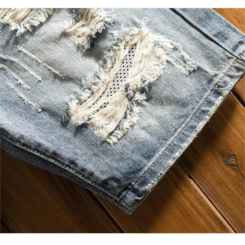 Denim Shorts Men - Casual Knee Length Cowboy Shorts With Button Fly & Slight Stretch