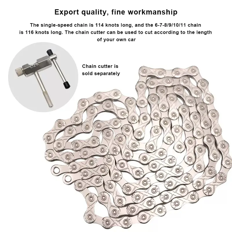 RIDERACE Ultralight Silver Bicycle Chain - 116 Links, Multi-Speed