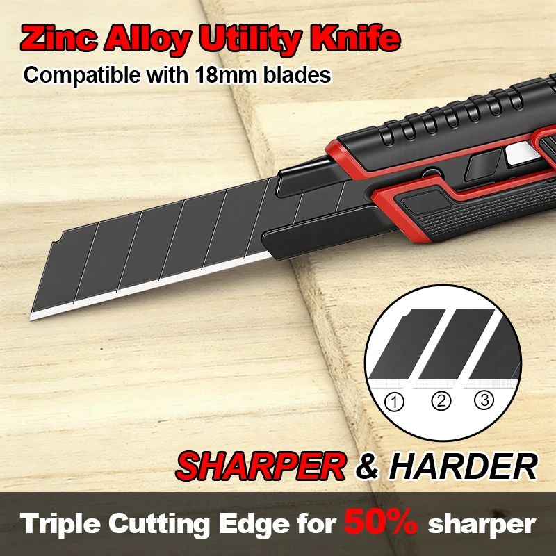 ABS 플라스틱 바디의 헤비듀티 유틸리티 나이프 - 블랙 SK2 블레이드, 18mm 칼날, 산업 및 건설용으로 날카롭고 내구성이 뛰어남