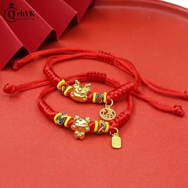 1Pc 2024 Dragon Year Lucky Red Rope Bracciale Xmas Near Year Gift Bracciale Con Drago Zodiacale In Stile Cinese