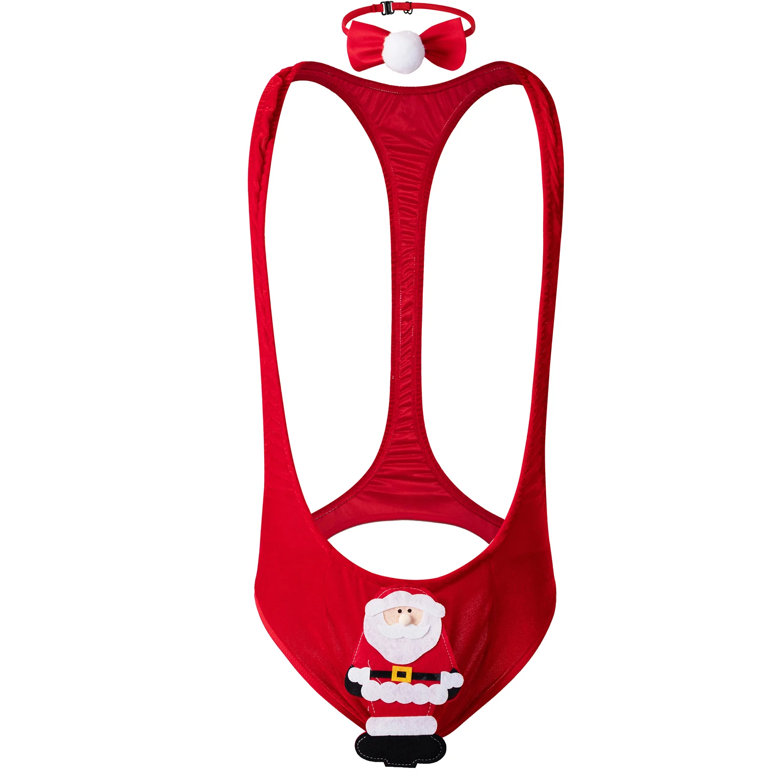 Underwear Men Christmas Lingerie Sexy Bodysuit One-piece Santa Claus Erotic Costume Mankini Penis Pouch Buttocks