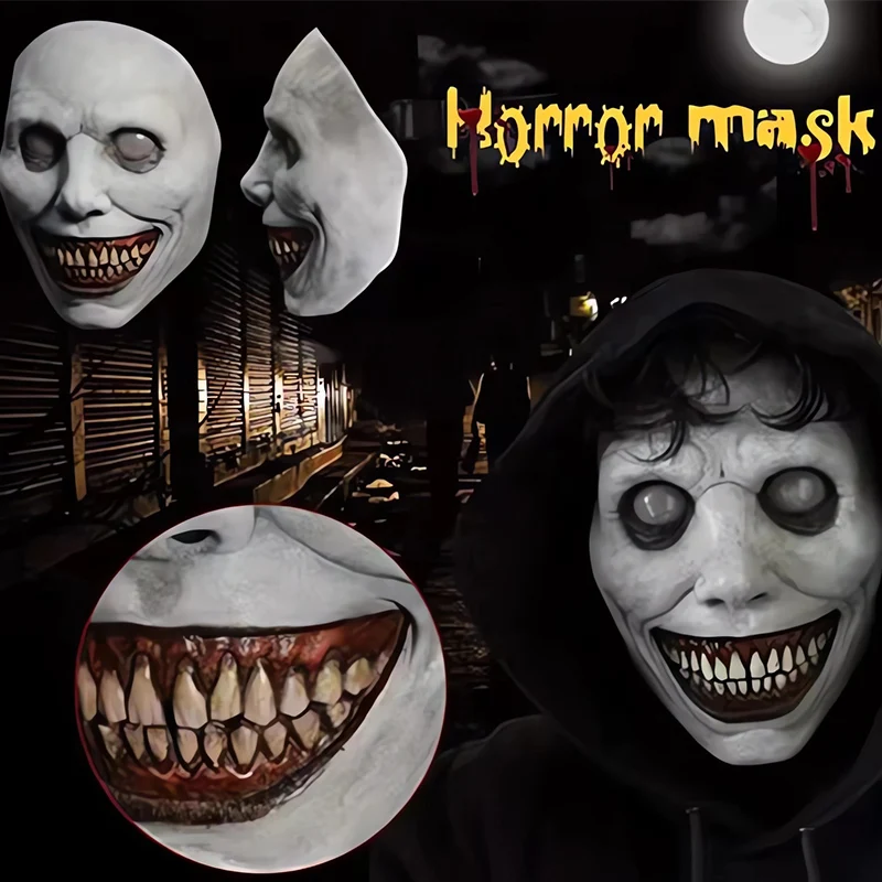 Masque Halloween Effrayant En Latex - Sourire Démoniaque Réaliste Pour Adulte, Taille Unique, Blanc