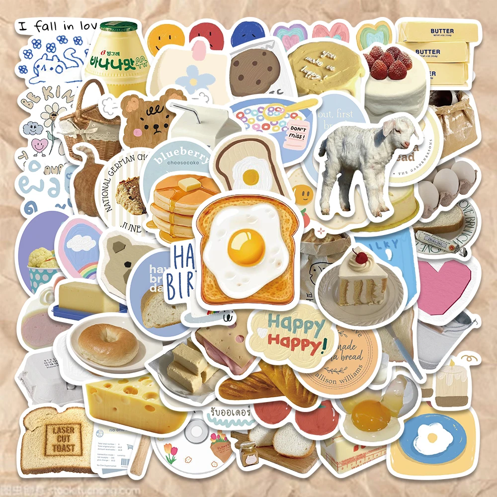 

50PCS Ins Style Butter Bread Cute Decals Stickers Aesthetic Motorcycle Phone Notebook Suitcase Laptop Fridge Wall Sticker