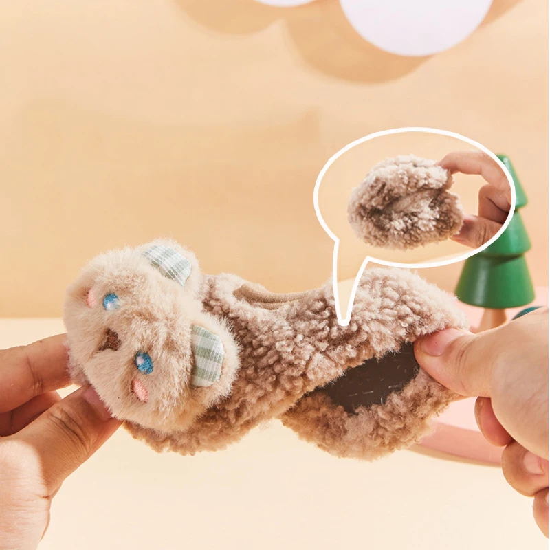 Winter Plush Baby Slippers Cute Cartoon Bear Sock Shoes for Infant Boys Girl Soft Sole Anti-slip Floor Socks Kids Walking Shoes 3
