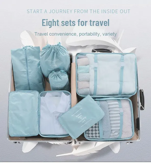 6pcs Blue Travel Storage Bags，Waterproof Clothes Storage Bag，Pack Cube  Organizer