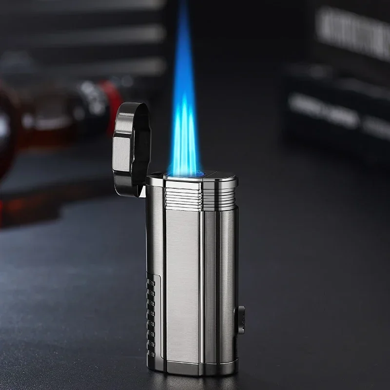 Triple Torch Butane Gas Turbine Jet Lighter Cigar Drilling Metal Outdoor Windproof Cigarette Camping Kitchen Man Gift Lighter 3
