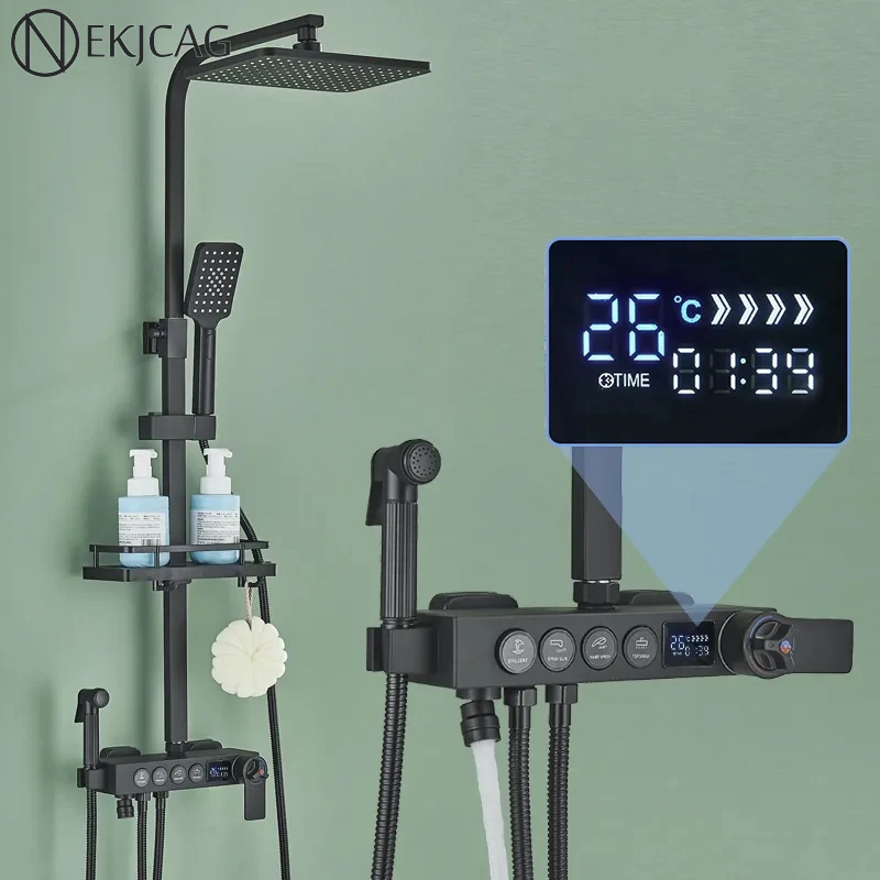 Thermostatic Shower Faucet Digital Display Bathroom Tap Set Shower System Rainfall Mixer Modern Bathroom bathroom shower faucet set bathroom faucet