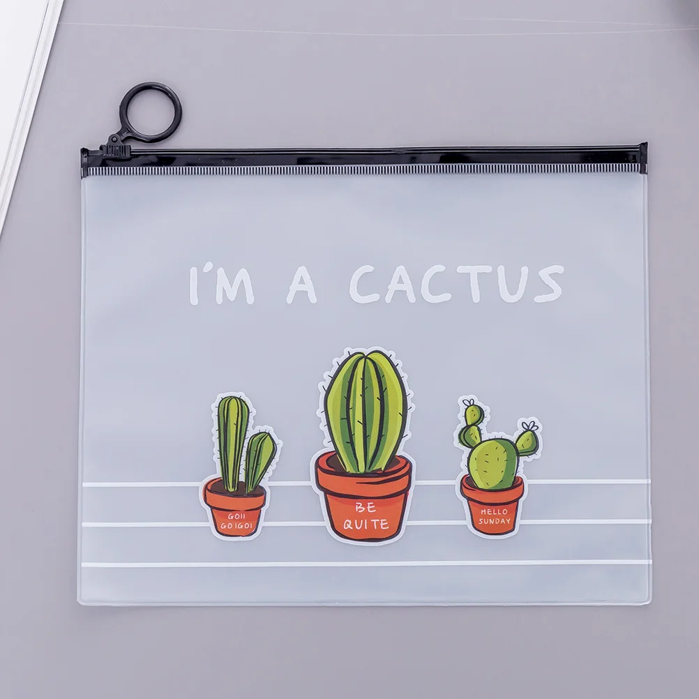 

Clear Zipper File Bags Cactus Pattern Printed File Pouch with Big Pull Ring for Pencil File Storage