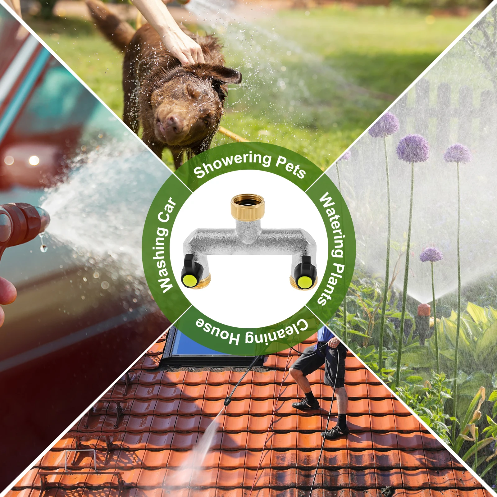 3/4 Inch 2 Way Hose Splitter Zinc Alloy Garden Hose Splitter Rustproof Hose Connector Splitter for Outdoor Gardening Lawn Care