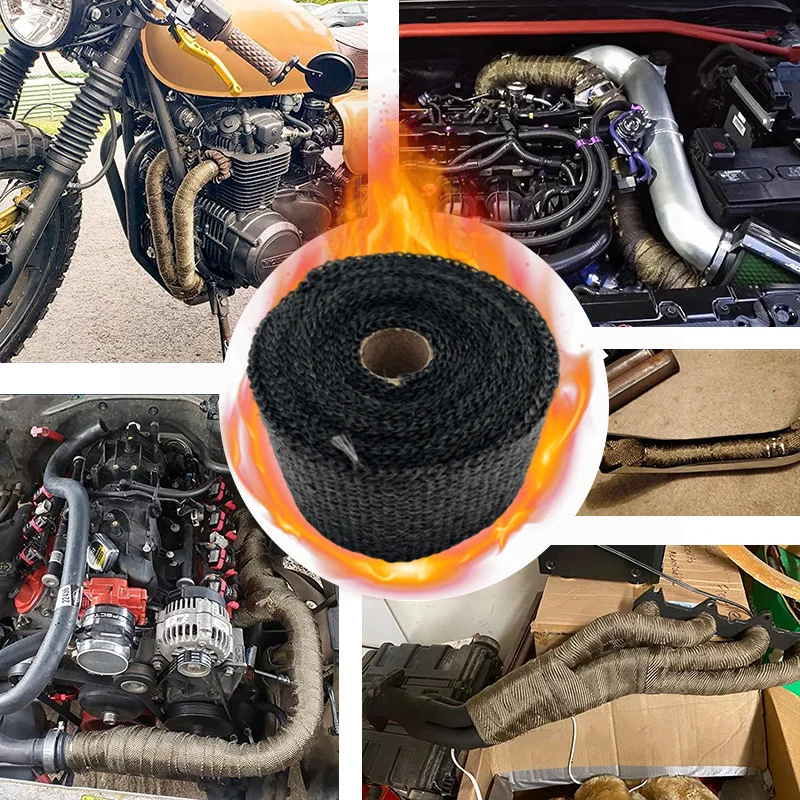 Motorcycle Exhaust Heat Wrap Motorcycle Exhaust Thermal Tape Header Heat Wrap Resistant Ties Fiber Heat Insulation Cotton High Temperature Protection Parts