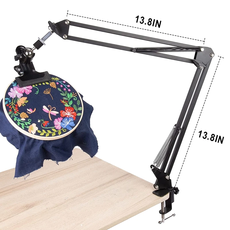 Adjustable Metal Embroidery Hoop Stand, Folding Embroidery Hoop Holder And 16 Pieces Needles