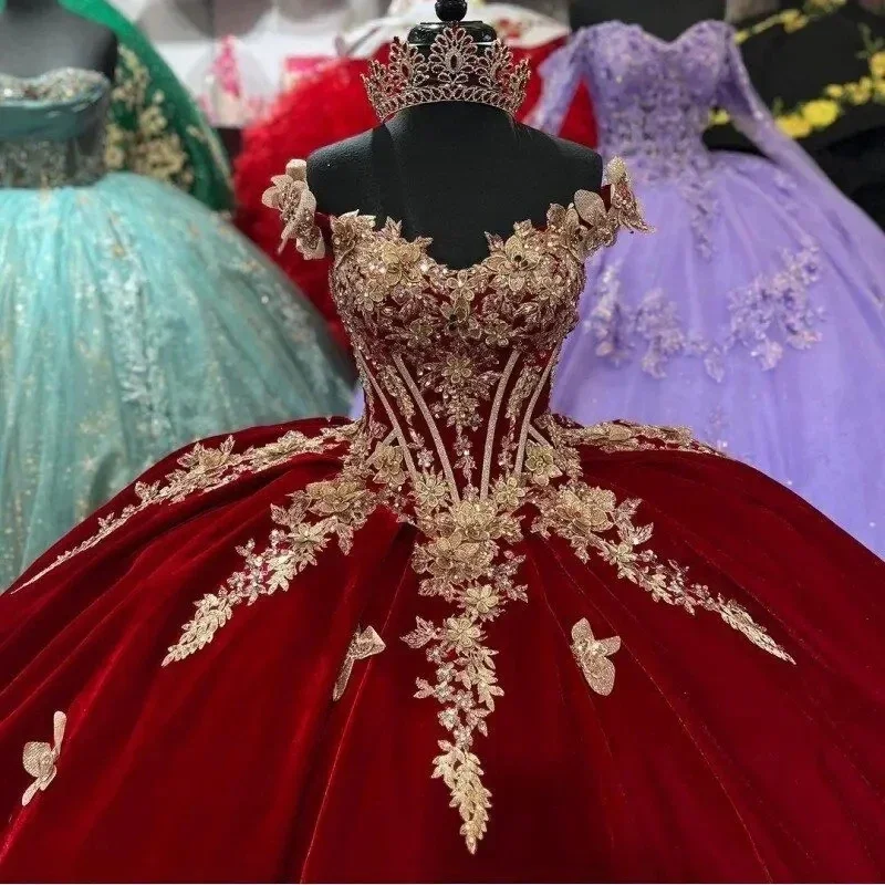 ANGELSBRIDEP, бальное платье бордового цвета, 15 лет, платья для Quinceanera с накидкой, золотые бусины, бабочки, кружева, на свадьбу, искусственные платья