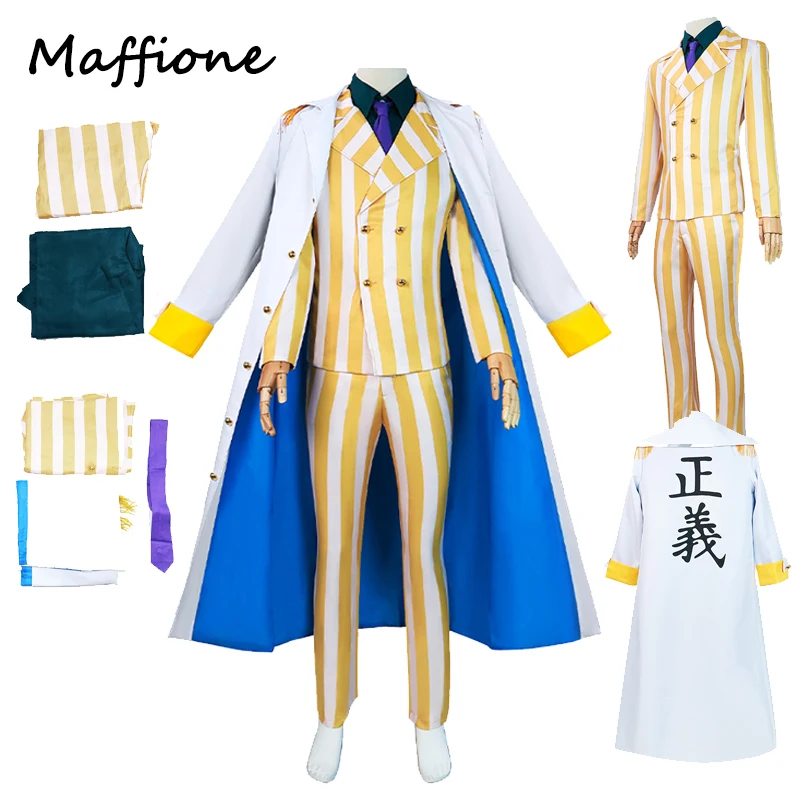 

Anime One Cos Piece Borsalino Cosplay Men Costume Outfits White Coat Cloak Shirt Pants Tie Set Clothes Halloween Party Role Suit