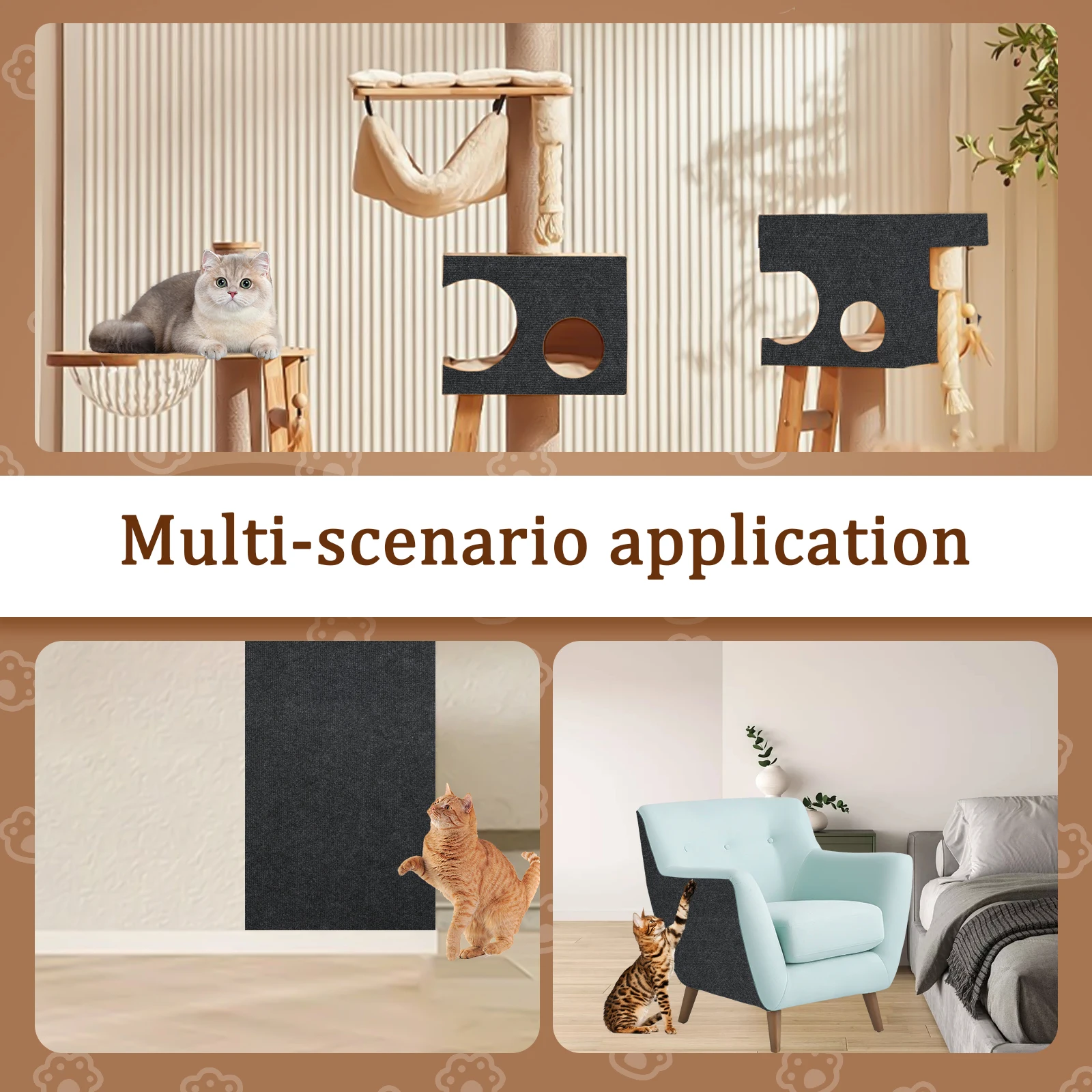 Anti Cat Scratch Furniture Protector Felt Cat Carpet Protector DIY Trimmable Self-Adhesive Cat Scratching Mat for Sofa Door Wall