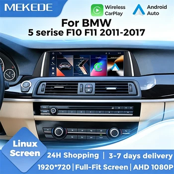 MEKEDE Stock UE Radio para coche con sistema Linux de 10.25 pulgadas para BMW Serie 5 F10 F11 2012-2017 CIC NBT WIFI BT CarPlay inalámbrico Android Auto GPS Navegación Pantalla táctil QLED Autoradio compatible con la pantalla original del sistema Control del volante Idrive SWC Mirror Link 1