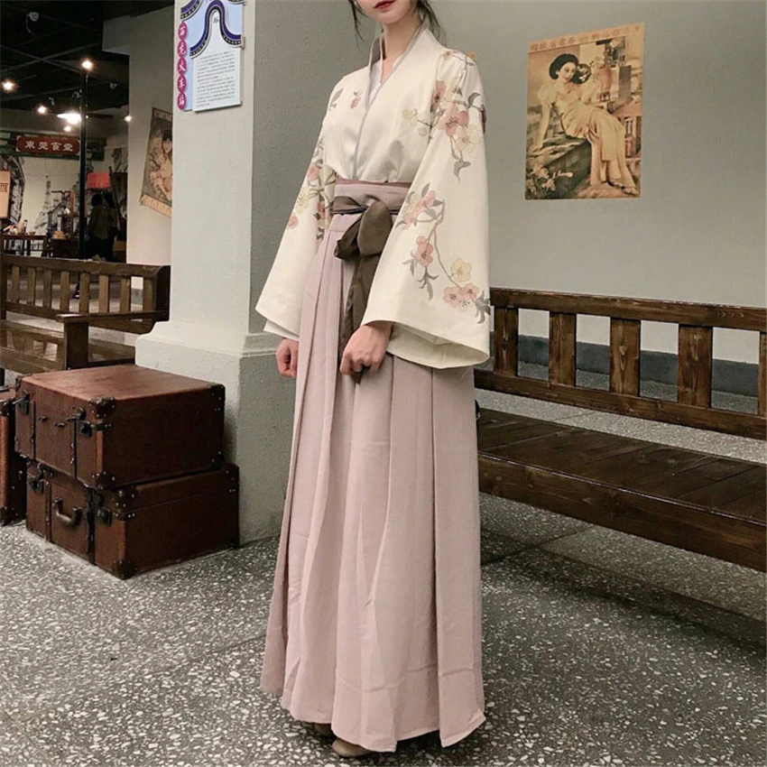 Japanese Kimono Dress Women Cardigan Yukata Haori Sakura Kawaii Girls Japan Style Streetwear Party Retro Bandage Cosplay Outfits