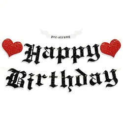 Gothic Glitter Birthday Celebration Decorations - Elegant Party Banner Decor for a Dark and Chic Celebration (Black)