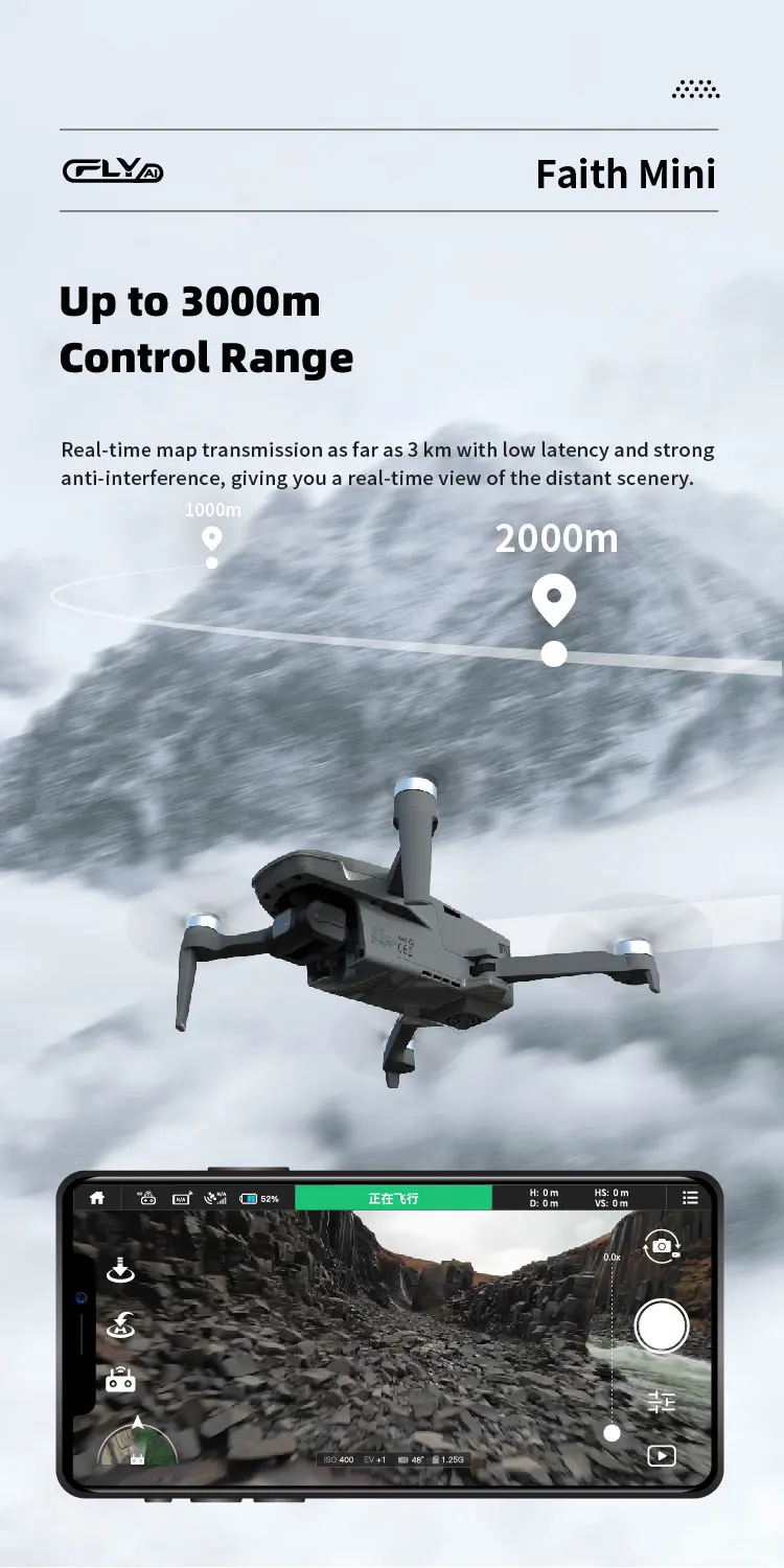 CFLY Faith MINI Drone, real-time map transmission as far as 3 km with low latency and strong anti-inter