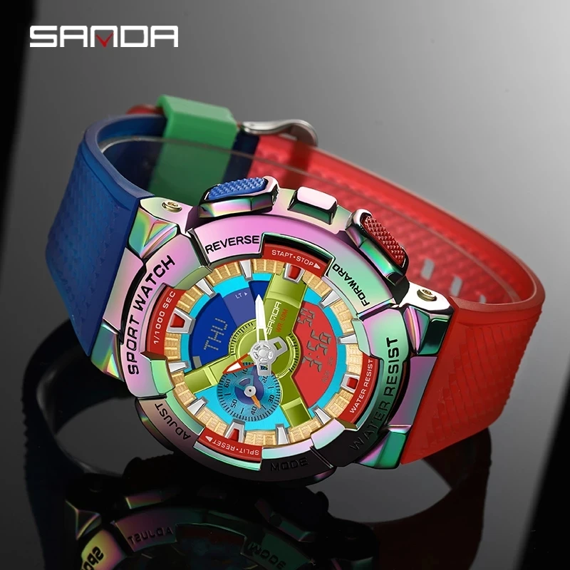 SANDA Brand Sport Watches Mens Military Waterproof Shockproof Watch Dual Display Auto Date Male Digital Wristwatches Reloj 9004