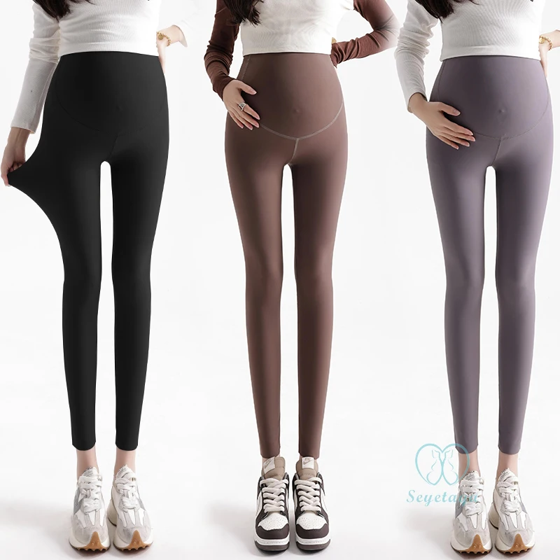 Seamless Thin Nylon Maternity Legging Baby Care Waist Support Pencil Shark Pants for Pregnant Women Casual Spring Pregnancy