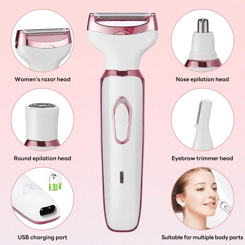 Electric hair remover 4 In 1 Painless Rechargeable Trimmer Women Body Razor Face Leg Armpit Bikini Pubic Shaver
