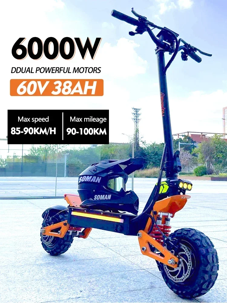 Electric Scooter 6000W 60V 40AH Dual Motor Dual Suspension Max Speed 95km/h Hydraulic brake Max Mileage 90km