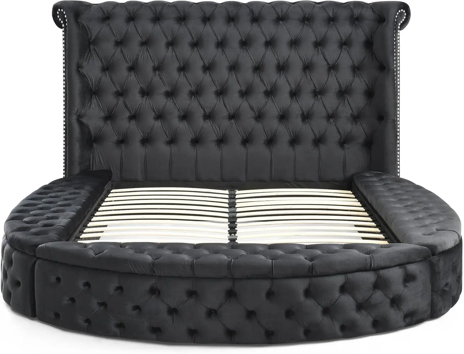 Home Products Elizabeth Upholstered Round Storage King Bed in Black