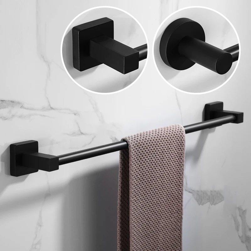 

Bathroom Black Towel Rack Wall-mounted Black Toilet Space Aluminum Towel BarStorage Rail Shelf Bathroom Accessories