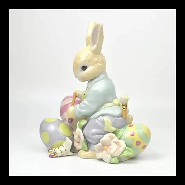 Lenox-セラミックのウサギと卵の置物,磁器の動物の像,子供部屋の装飾
