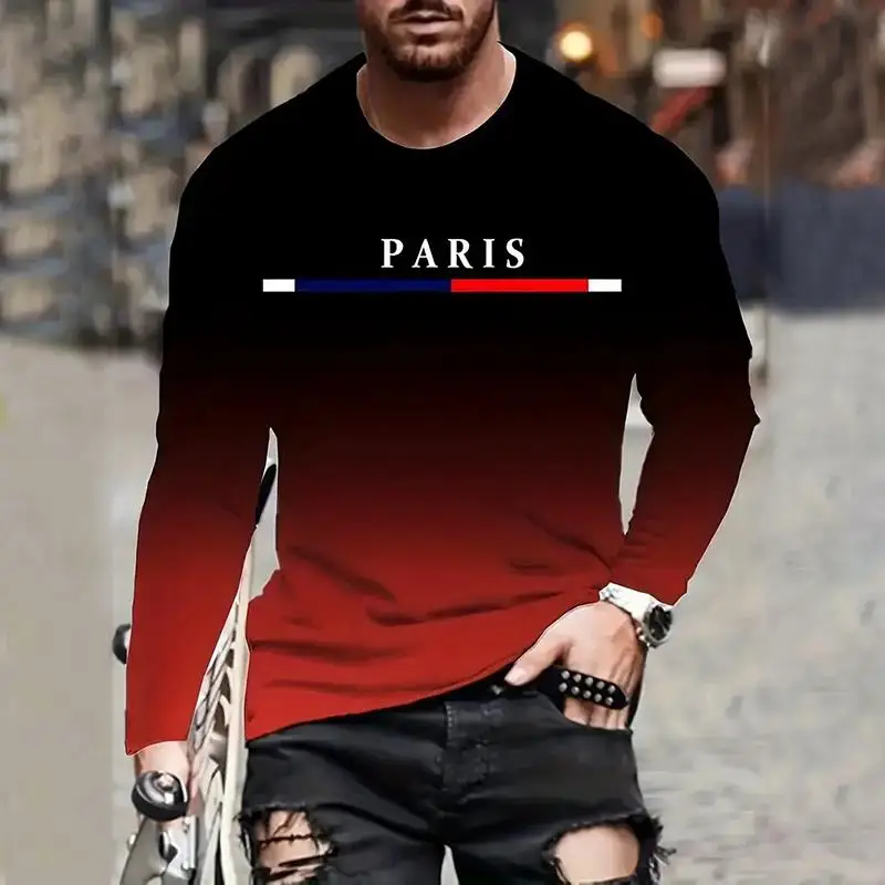 new spring and autumn men loose and comfortable with breathable long sleeve T-shirt fashion casual crewneck street youth shirt 6