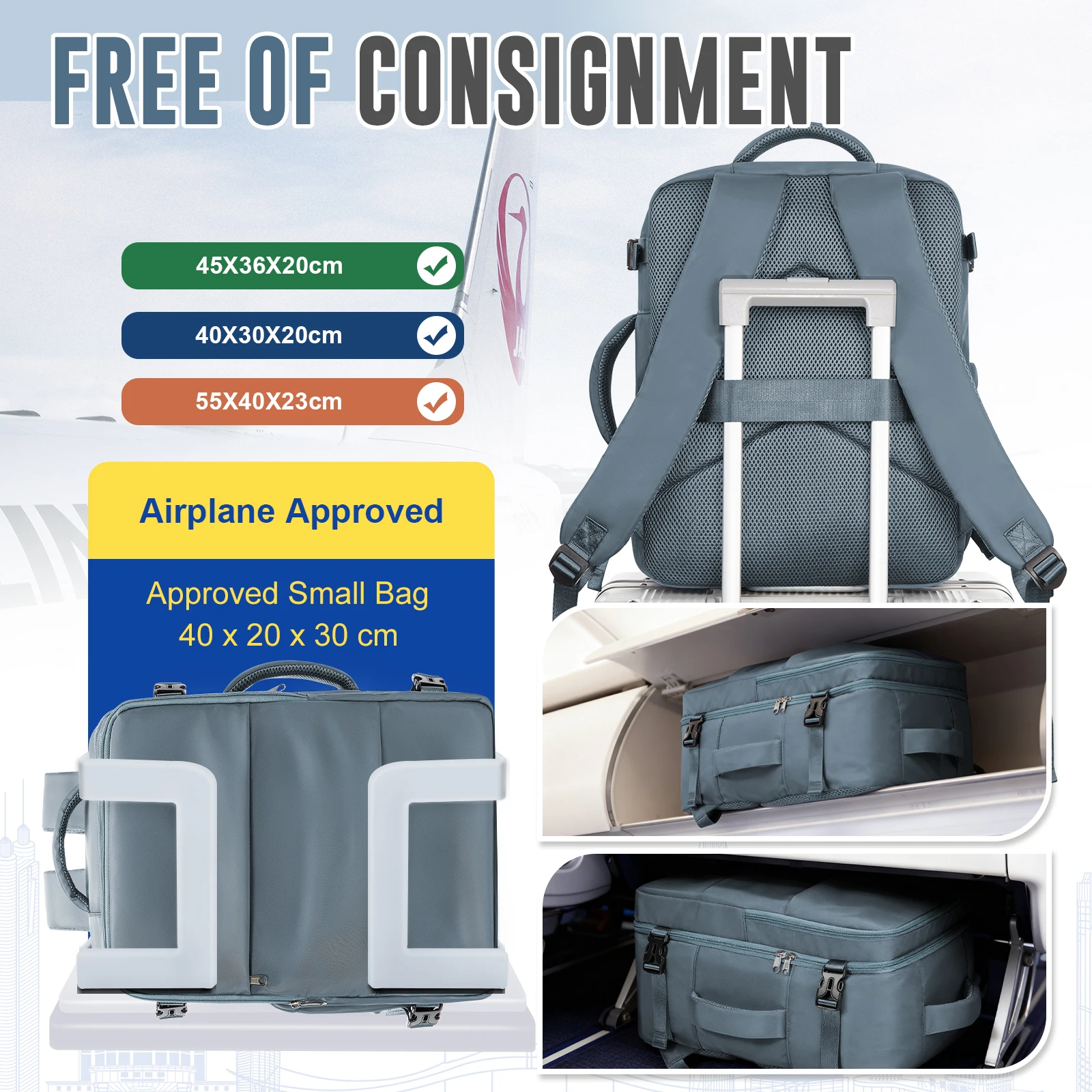 Ryanair Carry on Bag 40x30x20 Travel Backpack, Vacuum Storage Bag,Hand Luggage Travel Bag Business Laptop Bag Women Men Backpack