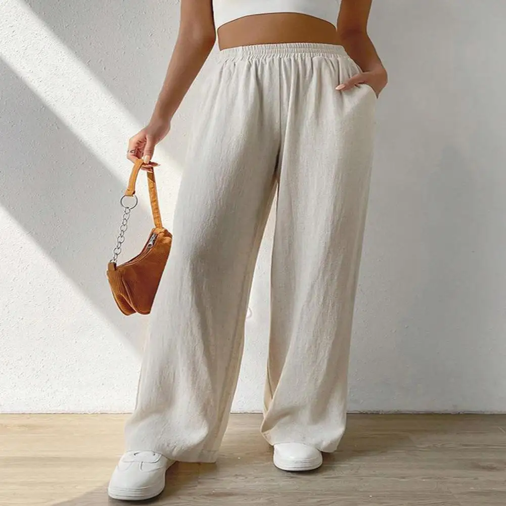 

Women Trousers Breathable Pants Stylish Women's High Waist Wide Leg Trousers with Soft Breathable Fabric Elastic Waist