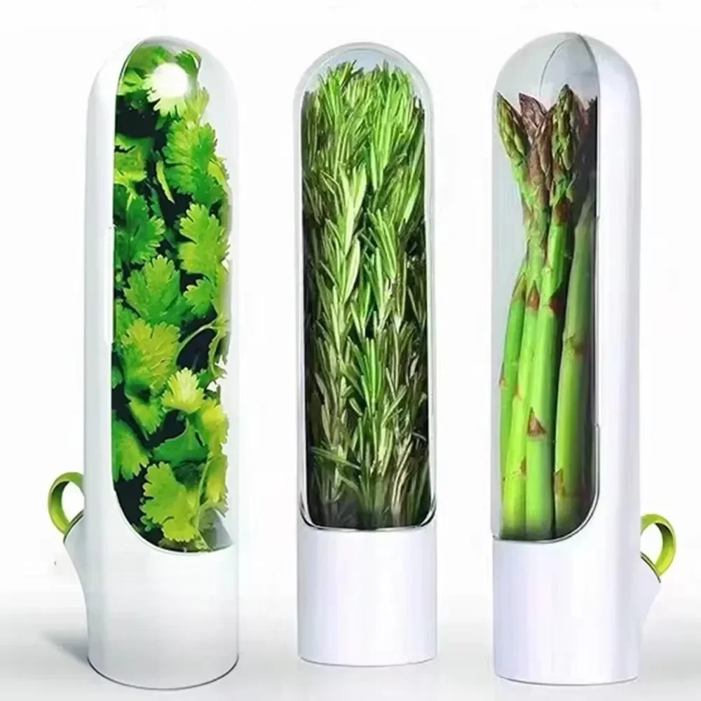 Herb Saver Herb Storage Keeps Greens Vegetables Fresh Keeper Clear Spice Fridge Preserver Storage kitchen storage box