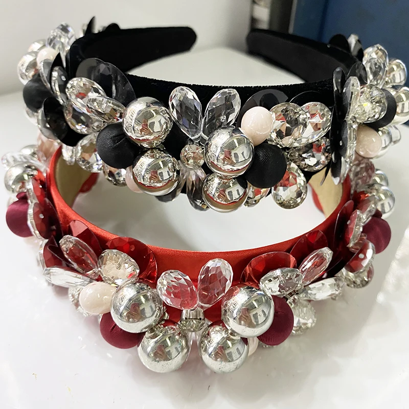 

Crystal headband,Resin Flower Exaggerated Hair Accessory, Full Crystal Flower, Red baroque headbands, Luxurious Hair Bands