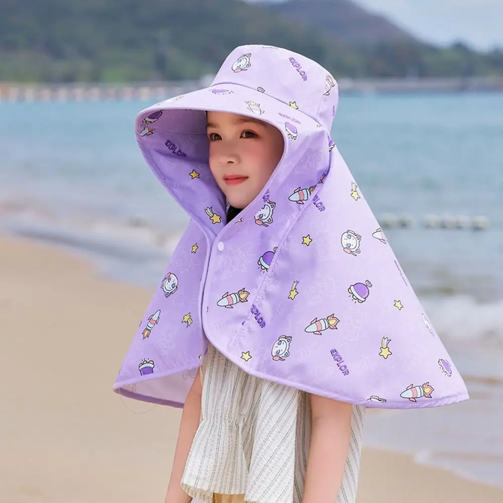 Big Brim Baby Fisherman Hat Cartoon Sun Protection Kids Sunscreen Hat Shawl Bucket Cap Children Beach Cap for Boys and Girls