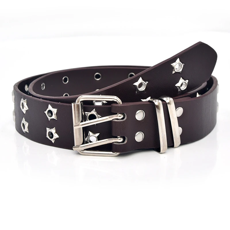 

Goth Style Belt Star Eye Rivet Jeans Belt Double Pin Buckle Decorative Waistband Adjustable Punk Waist Belt PU Leather Belt