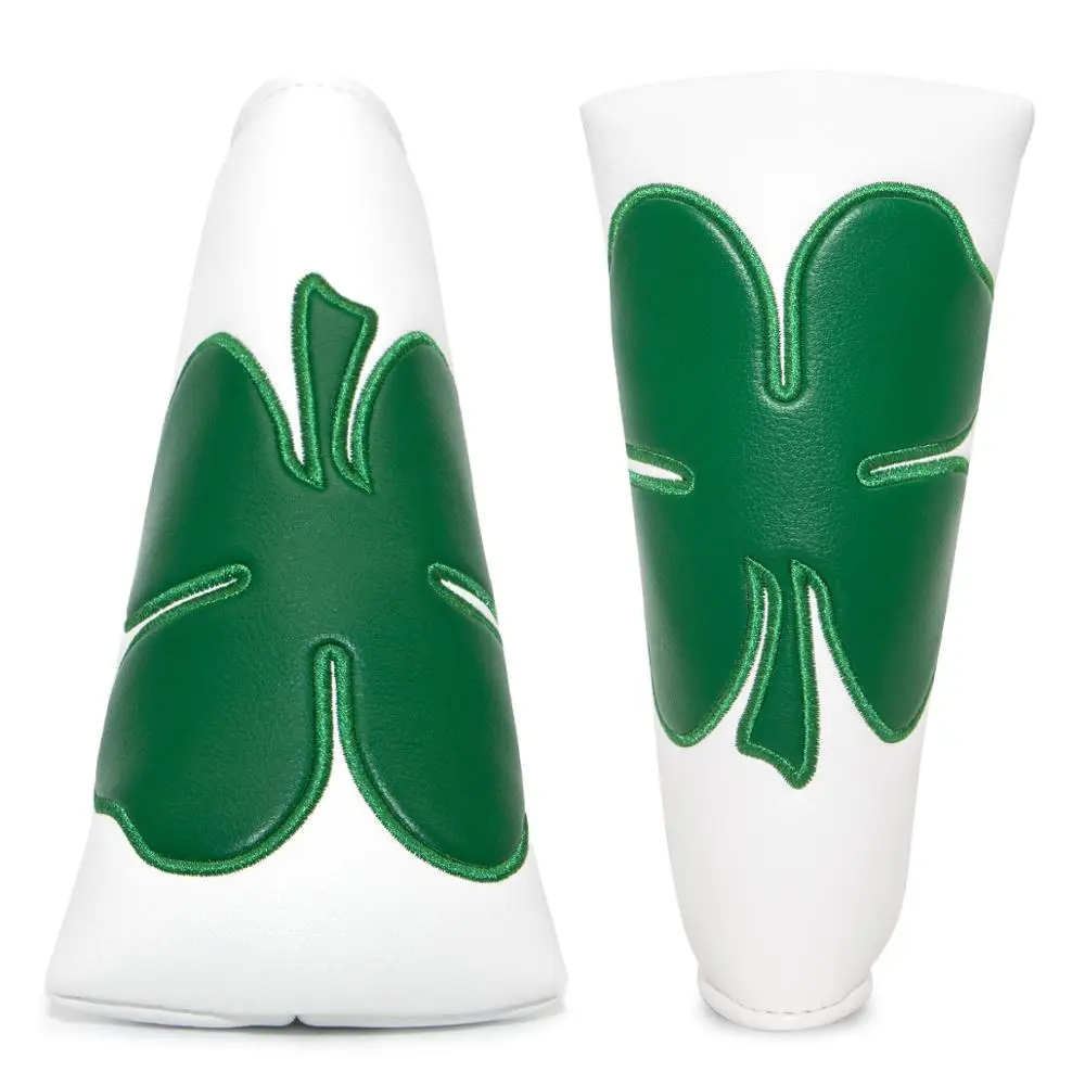 

New White Lucky Four Leaf Clover Leather Golf Putter Cover Golf Blade Putter Headcovers Golf Club Head Cover Leather