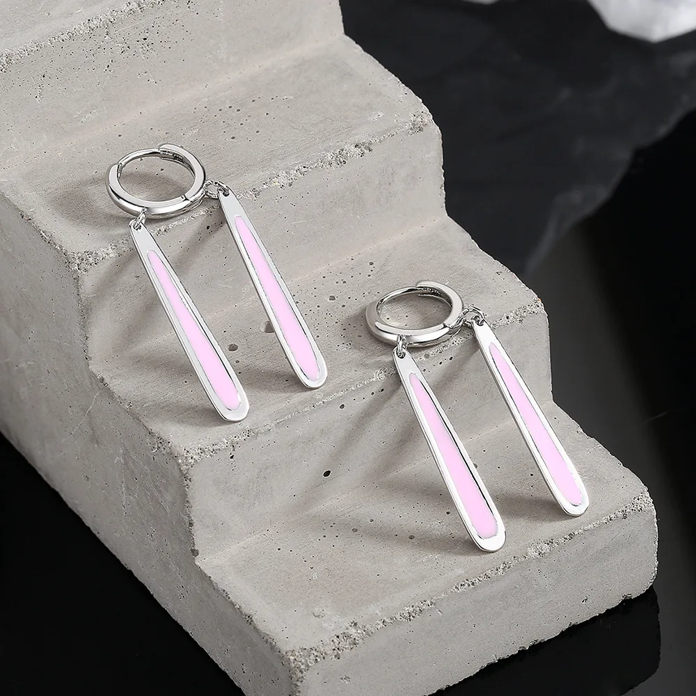 Pendientes de aro de Plata de Ley 925 con orejas de conejo para niña, aretes con diseño de Animal esmaltado rosa, joyería para regalo de cumpleaños, DK024