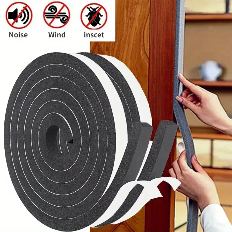 Sealing Strip Tape 4M Foam Self-adhesive Door Window Sealing Strip Wearable Sliding Dustproof Sponge Strip Soundproof Home Insulation