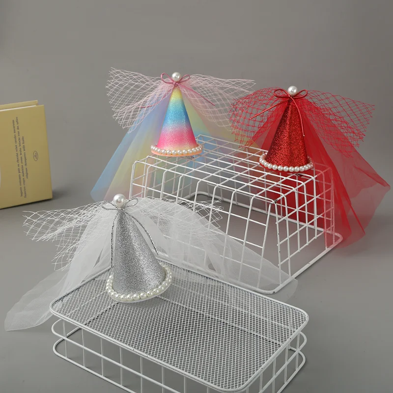 Pet Hat Mesh Ribbon Hair Clip Birthday Party Princess Hat Photo Decoration Props Dog Accessories for Small Dogs Puppy